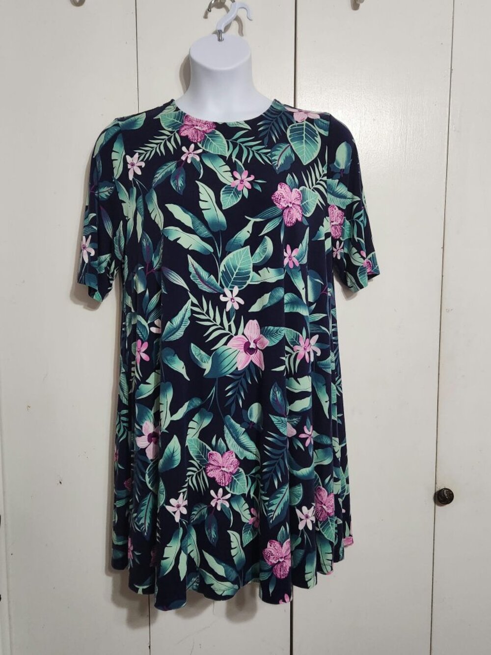 Old Navy Women XL Swing Dress Tropical Floral Short Sleeve Stretch Vacation